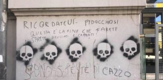 Vomero, scritte choc con teschi in via Luca Giordano: “Sarete bruciati e cremati”