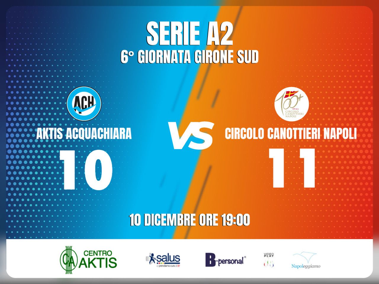 Aktis Acquachiara-Circolo Canottieri Napoli, 11-10