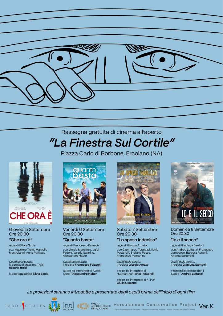 Al Parco Archeologico di Ercolano, la rassegna di cinema "La Finestra sul Cortile" e la presentazione del libro su Troisi